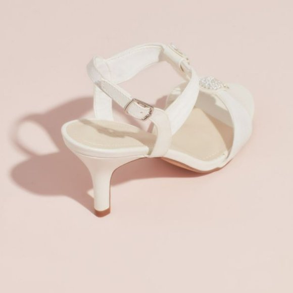 David's Bridal Pearl and Crystal T-strap Mid-heels Women's Size 7 1/2 In Box - Picture 3 of 14